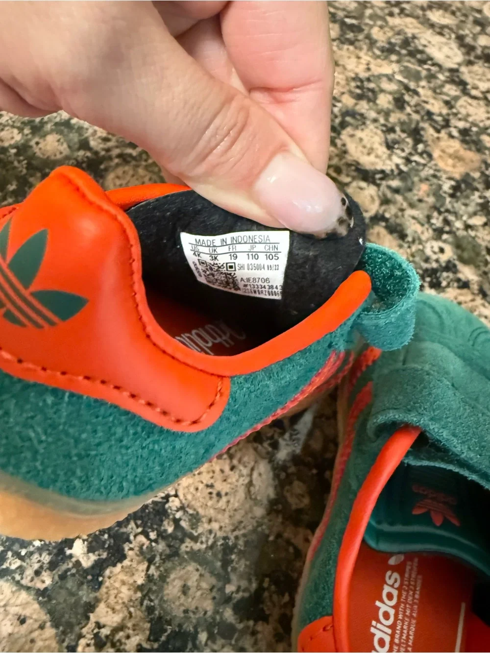 adidas Kids Teal Green & Orange gazelle Velcro Sneakers